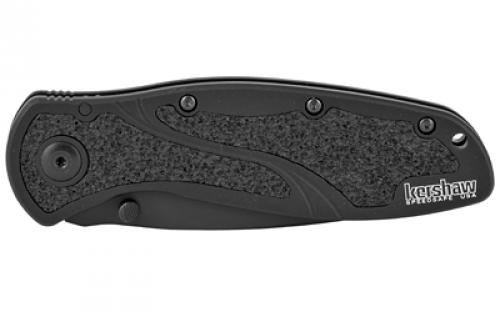 Kershaw Blur, 3.4" Assisted Folding Knife, Drop Point, Plain Edge, 14C28N/Stone Washed, Black Anodized Aluminum 6061-T6, Thumb Stud/Pocket Clip 1670BLK