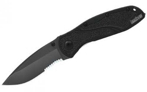Kershaw Blur Glass Breaker, 3.4, Assisted Folding Knife, Modified Drop Point, Thumb Stud, Pocket Clip, Glass Breaker, 14C28N/OD, Black Anodized Aluminum 6061-T6 1670GBBLKST