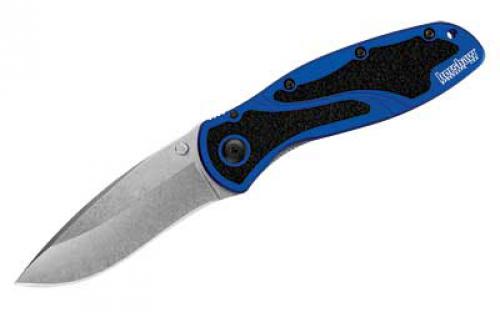 Kershaw Blur Navy Blue Stonewashed Assisted Folding Knife, 3.4, Plain Edge, Sandvik 14C28N/Stonewashed Finish, 6061-T6 Anodized Aluminum 1670NBSW
