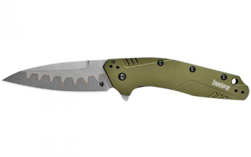 Kershaw Dividend, Folding Knife/Assisted, Drop Point, Plain Edge, 3 Composite with D2 Cutting Edge and N690 Upper, Olive Anodized Aluminum 6061-T6 Handle 1812OLCB