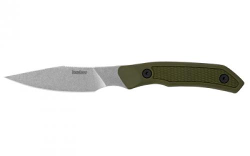 Kershaw Deschutes Caper, Fixed Blade Knife, 3.3 Clip Point Blade, Plain Edge, D2 Steel, Stonewash Finish, Silver, Olive Drab Green Handle, Includes Molded Sheath 1882