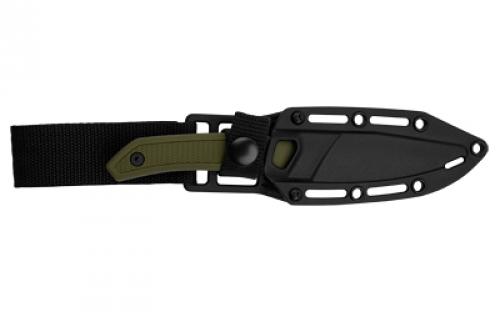 Kershaw Deschutes Caper, Fixed Blade Knife, 3.3" Clip Point Blade, Plain Edge, D2 Steel, Stonewash Finish, Silver, Olive Drab Green Handle, Includes Molded Sheath 1882
