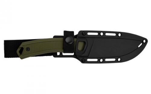 Kershaw Deschutes Skinner, Fixed Blade Knife, 3.9" Drop Point Blade, Plain Edge, D2 Steel, Stonewash Finish, Silver, Olive Drab Green Handle, Includes Molded Sheath 1883