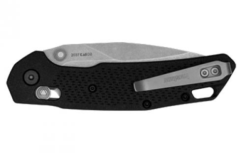 Kershaw Heist, Folding Knife, Flipper Assisted Opening, Plain Edge, D2 Tool Steel, Stonewashed Finish, Glass Filled Nylon Handle, 3.2" Blade, 7.6" Overall, Includes Deep Carry Pocket Clip 2037