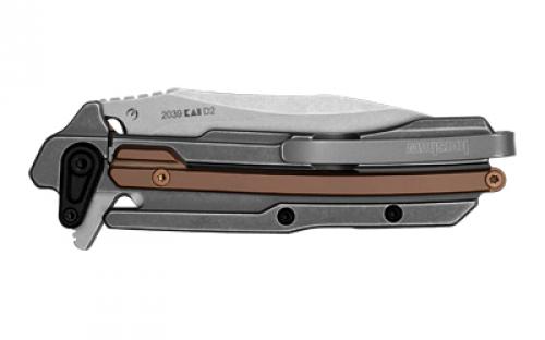 Kershaw Frontrunner, Folding Knife, Flipper Assisted Opening, Plain Edge, D2 Tool Steel, Stonewashed Finish, Stainless Steel Handle with G10 Inserts, 2.9" Blade, 7.2: Overall Length, Includes Deep Carry Pocket Clip 2039