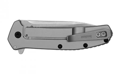 Kershaw Outcome, Folding Knife, Flipper Assisted Opening, Plain Edge, 8Cr13MoV Steel, Stonewashed Finish, Stainless Steel Handle, 2.8" Blade, 6.7" Overall Length, Includes Deep Carry Pocket Clip 2044