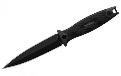 Kershaw Secret Agent, 4.4 Fixed Blade Knife, Spear Point, Plain Edge, SS Black-Oxide Finish, Rubberized Co-molded Handle, Molded dual-carry sheath with Clip 4007
