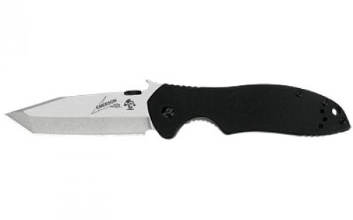 Kershaw Emerson CQC, 3.25 Folding Knife, Tanto Point, Plain Edge, Black G10 Frame, CR13MOV Stonewashed Finish, Wave/Dual Thumb Disc/Pocket Clip 6034T