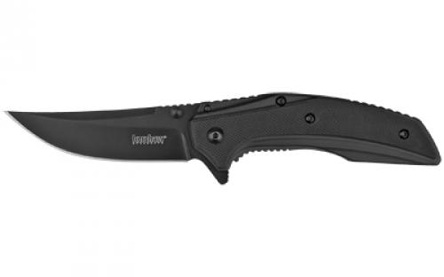 Kershaw OURIGHT-BLACK, Folding Knife, Plain Edge, Trailing Point, 3 Blade, Black PVD Finish, Sandvix 8Cr13MoV, Black Stainless Steel Handle with G10 Overlay, SpeedSafe, Flipper, Frame Lock, Tip-Down Carry 8320BLK