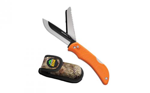 Outdoor Edge Razorpro S, Folding Knife, 3.5 Plain Edge Blade, 3.4 Saw Blade, Black Oxide Blade Holder, 420J2 Stainless, Orange Handle, Includes Nylon Sheath RSB35-6C