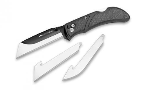 Outdoor Edge Razorwork, Folding Knife, Plain Edge, 3 Blades, Black Oxide Finish, 420J2 Stainless Steel, Gray Handle, Includes (2) Utility Blades and (1) Drop Point Blade RW30-60C