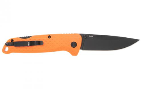 SOG Knives & Tools Tellus ATK, Folding Knife, 3.5" Clip Point Straight Edge, Glass Reinforced Nylon Handle, Cryo 440C Steel, Stonewash Finish, Black and Silver w/Orange Accent SOG-11-06-02-43