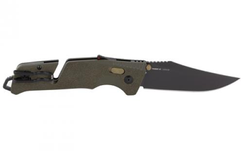 SOG Knives & Tools Trident AT, Folding Knife, 3.7" Straight Clip Point, Olive Drab Green Handle, D2 Steel, Titanium Nitride Finish, Black SOG-11-12-03-41