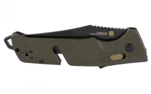 SOG Knives & Tools Trident AT, Folding Knife, 3.7" Straight Clip Point, Olive Drab Green Handle, D2 Steel, Titanium Nitride Finish, Black SOG-11-12-03-41