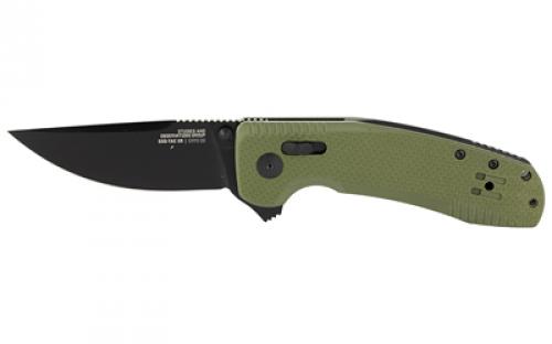 SOG Knives & Tools SOG-TAC XR, Folding Knife, 3.39 Straight Clip Point, Olive Drab Green G10 Handle, D2 Steel, Black Titanium Nitride Finish, Black SOG-12-38-02-41