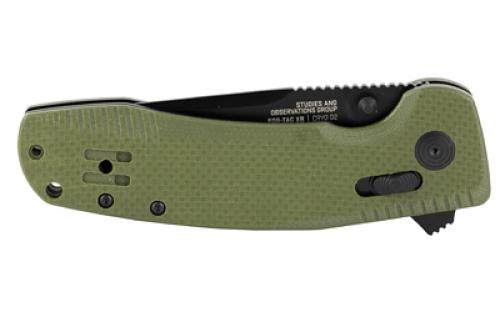 SOG Knives & Tools SOG-TAC XR, Folding Knife, 3.39" Straight Clip Point, Olive Drab Green G10 Handle, D2 Steel, Black Titanium Nitride Finish, Black SOG-12-38-02-41