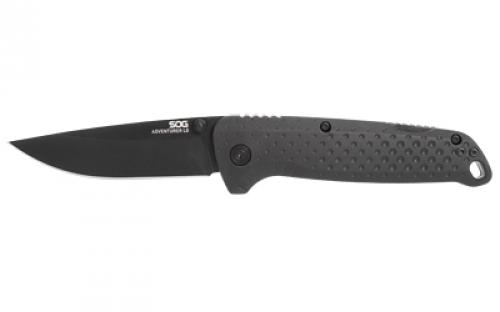 SOG Knives & Tools Adventurer, Folding Knife, 3 Drop Point Straight Edge, Glass Reinforced Nylon Handle, Cryo 5CR15MOV Steel, Titanium Nitride Finish, Black SOG-13-11-01-43