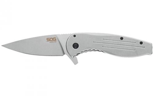 SOG Knives & Tools Aegis FLK, 3.4 Folding Knife, Clip Point Straight Edge, Stainless Steel Handle, 8Cr13MoV Steel, Satin Finish, Silver SOG-14-41-02-42