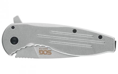 SOG Knives & Tools Aegis FLK, 3.4" Folding Knife, Clip Point Straight Edge, Stainless Steel Handle, 8Cr13MoV Steel, Satin Finish, Silver SOG-14-41-02-42