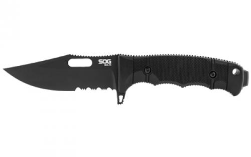 SOG Knives & Tools Seal FX, 4.3 Fixed Blade Knife, Clip Point Partially Serrated Edge, Glass Reinforced Handle, CPM S35VN Steel, Cerakote Finish, Black, Includes Kydex Sheath SOG-17-21-01-57
