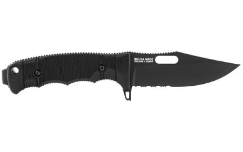 SOG Knives & Tools Seal FX, 4.3" Fixed Blade Knife, Clip Point Partially Serrated Edge, Glass Reinforced Handle, CPM S35VN Steel, Cerakote Finish, Black, Includes Kydex Sheath SOG-17-21-01-57