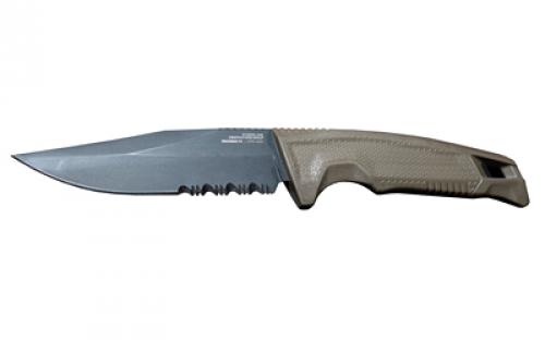 SOG Knives & Tools Recondo FX, Fixed Blade Knife, 4.6 Clip Point, Serrated Edge, Flat Dark Earth Rubber Handle, Cryo 440C Steel, Titanium Nitride Finish, Black, Includes Kydex Sheath and UMS Clip SOG-17-22-04-57