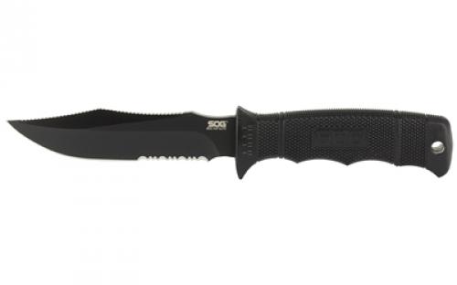 SOG Knives & Tools Seal Pup, Elite, Fixed Blade Knife, 4.85 Clip Point Partially Serrated Edge, Black Glass-Reinforced Nylon Handle, AUS-8 Steel, Hardcased Finish, Black, Includes Kydex Sheath SOG-E37T-K