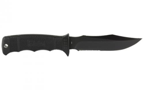 SOG Knives & Tools Seal Pup, Elite, Fixed Blade Knife, 4.85" Clip Point Partially Serrated Edge, Black Glass-Reinforced Nylon Handle, AUS-8 Steel, Hardcased Finish, Black, Includes Kydex Sheath SOG-E37T-K