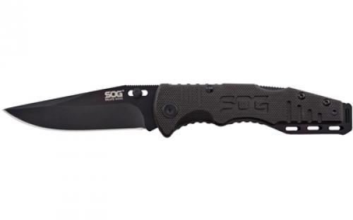 SOG Knives & Tools Salute, 3.1 Folding Knife, Clip Point Straight Edge, G10 Handle, 8Cr13MoV Steel, Hardcased Black Finish, Black SOG-FF1101-CP