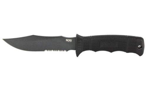SOG Knives & Tools Seal Pup, Fixed Blade Knife, 4.75 Partially Serrated, Clip Point, Black Glass Reinforced Nylon Handle, AUS-8 Steel, Hardcased Finish, Black, Includes Kydex Sheath SOG-M37K
