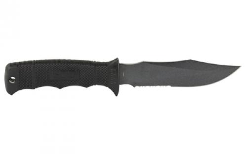 SOG Knives & Tools Seal Pup, Fixed Blade Knife, 4.75" Partially Serrated, Clip Point, Black Glass Reinforced Nylon Handle, AUS-8 Steel, Hardcased Finish, Black, Includes Kydex Sheath SOG-M37K