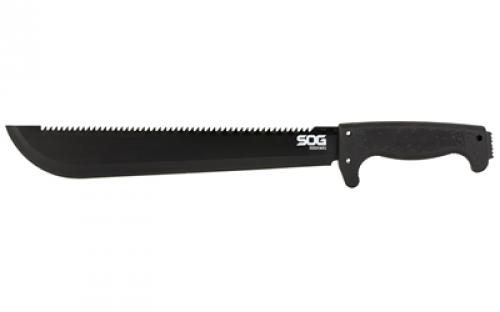 SOG Knives & Tools SOGfari Machete, 13 Straight/Saw Back Edge, Black Kraton Handle, 3Cr13 Steel, Powder Coat Finish, Black, Includes Nylon Sheath SOG-MC01-N