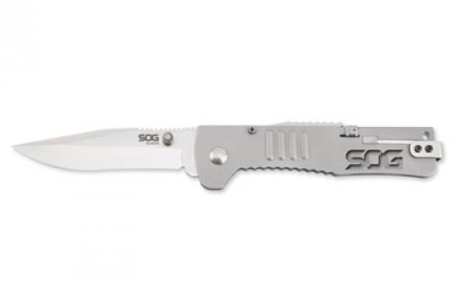 SOG Knives & Tools SlimJim, Folding Knife, 3.18 Clip Point Straight Edge, 420 Stainless Steel Bead Blasted Handle, AUS 8 Steel, Satin Finish, Silver SOG-SJ31-CP