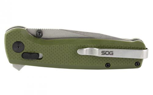 SOG Knives & Tools Terminus XR, Folding Knife, 2.95" Straight Clip Point, Olive Drab Green G10 Handle, D2 Steel, Stonewashed Finish, Silver SOG-TM1022-CP