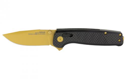 SOG Knives & Tools Terminus XR LTE, Folding Knife, 2.95 Straight Clip Point, Black G10 and Carbon Fiber Handle, CPM S35VN Steel, Titanium Nitride Finish, Gold SOG-TM1033-BX