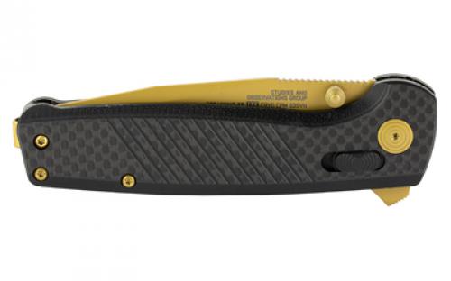 SOG Knives & Tools Terminus XR LTE, Folding Knife, 2.95" Straight Clip Point, Black G10 and Carbon Fiber Handle, CPM S35VN Steel, Titanium Nitride Finish, Gold SOG-TM1033-BX