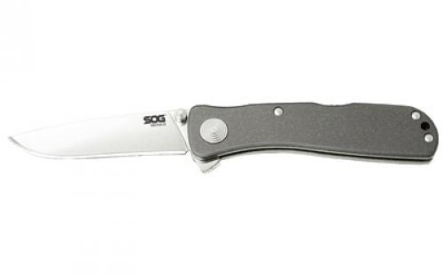 SOG Knives & Tools Twitch, Folding Knife, 2.65 Drop Point Plain Edge, Gray Hard Anodized Aluminum Handle, AUS-8 Steel, Satin Finish, Silver SOG-TWI8-CP