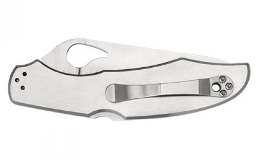 Spyderco Byrd, Cara Cara2, 3.75" Folding Knife, Clip Point, Plain Edge, 8Cr13MoV/Satin, Stainless, Oval Thumb Hole/Pocket Clip BY03P2