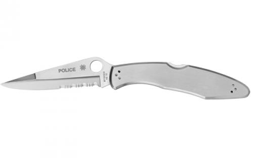 Spyderco Police, 4.125 Folding Knife, Clip Point, Combo Edge, VG10/Satin, Stainless, Circle Thumb Hole/Pocket Clip C07PS