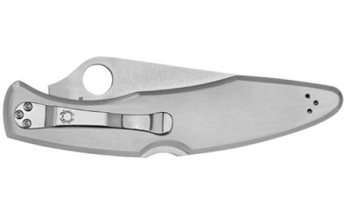 Spyderco Police, 4.125" Folding Knife, Clip Point, Plain Edge, VG10/Satin, Stainless, Circle Thumb Hole/Pocket Clip C07P