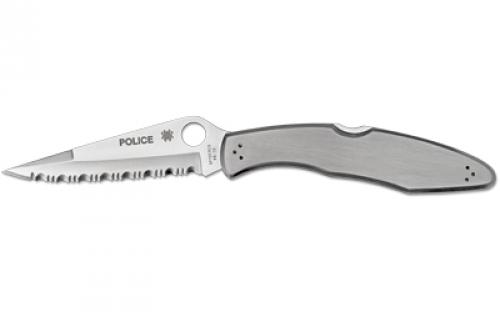 Spyderco Police, 4.125 Folding Knife, Clip Point, SpyderEdge Edge, VG10/Satin, Stainless, Circle Thumb Hole/Pocket Clip C07S