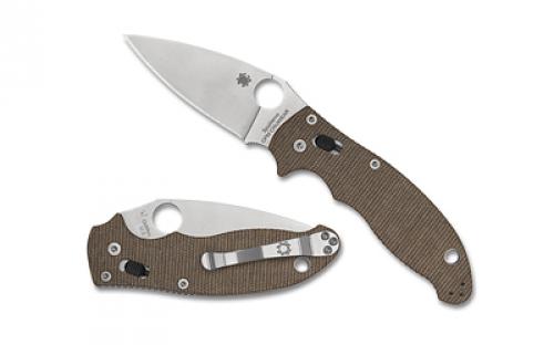 Spyderco MANIX 2, Folding Knife, Plain Edge, Brown Canvas Micarta Handle, Satin Finish, Silver, 3.37 Blade Length, CPM CRU-WEAR Steel C101MPCW2