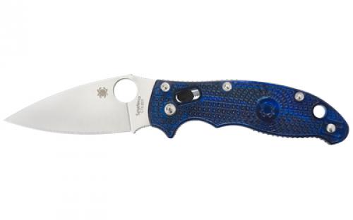 Spyderco Manix 2, 3.37 Folding Knife, Drop Point, Plain Edge, CTS BD1N, Translucent Blue FRCP, Circle Thumb Hole/Pocket Clip C101PBL2