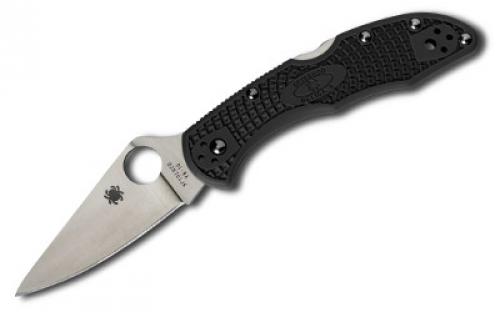 Spyderco Delica4, Lightweight, Folding Knife, 2.875 Blade, Clip Point, Plain Edge, VG10/Satin Finish, Kraton Handle, Circle Thumb Hole/Pocket Clip C11FPBK
