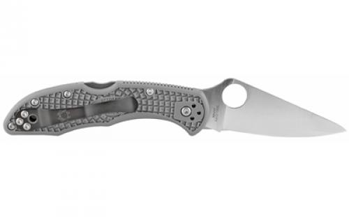 Spyderco Spyderco, Delica4, Lightweight, 2.875" Folding Knife, VG10/Satin, Plain, Clip Point, Circle Thumb Hole/Pocket Clip, Grey FRN, Box C11FPGY