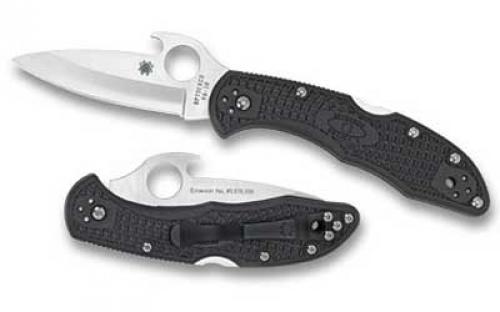 Spyderco Delica4, 2.9 Folding Knife, Clip Point, Plain Edge, VG10/Satin, Gray FRN, Emerson Wave/Circle Thumb Hole/Pocket Clip C11PGYW