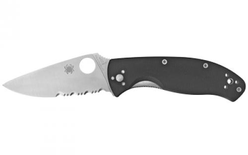Spyderco Tenacious, 3.438 Folding Knife, 8Cr13MoV/Satin, Combo, Circle Thumb Hole/Pocket Clip, Black G10, Box C122GPS