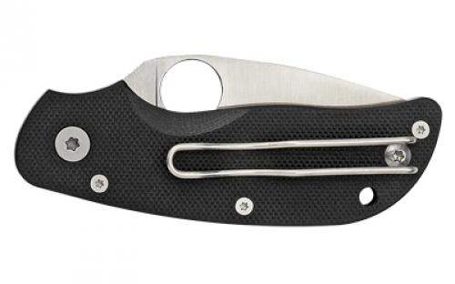 Spyderco Cat, 2.44" Folding Knife, Plain Edge, 440C/Satin, Black G10, Circle Thumb Hole/Pocket Clip C129GP
