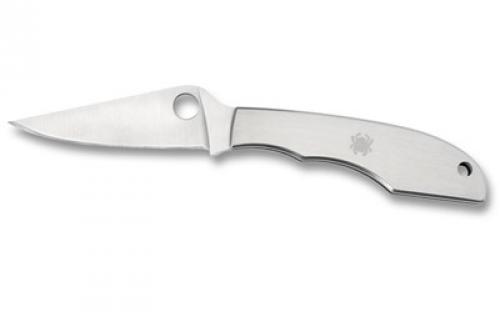 Spyderco Grasshopper, 2.3 Folding Knife, Clip Point, Plain Edge, 8Cr13MoV/Satin, Stainless, Oval Thumb Hole C138P
