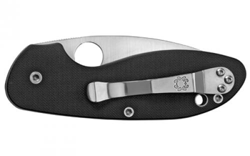 Spyderco Efficient, 3" Folding Knife, 8Cr13MoV, Plain, Drop Point, Black Blade, Circle Thumb Hole/Pocket Clip, Blk G10 C216GPBBK